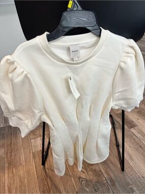 Maeve Cream Puff-Sleeve Sweatshirt Top